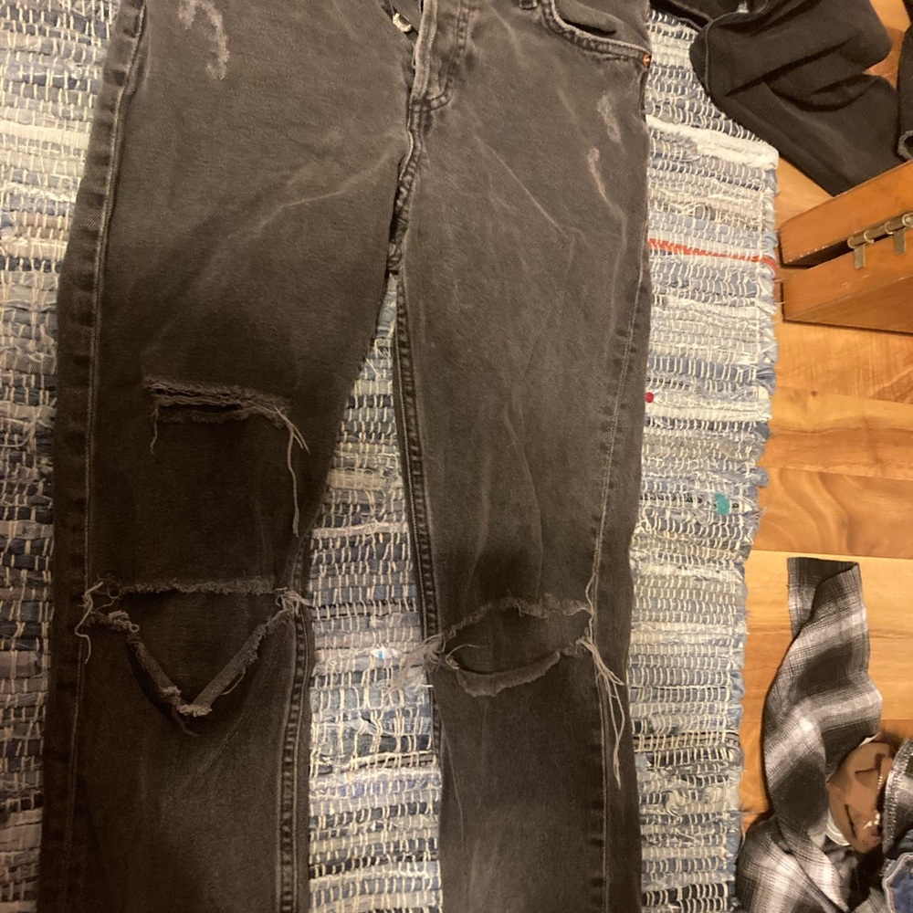 button up ripped black jeans